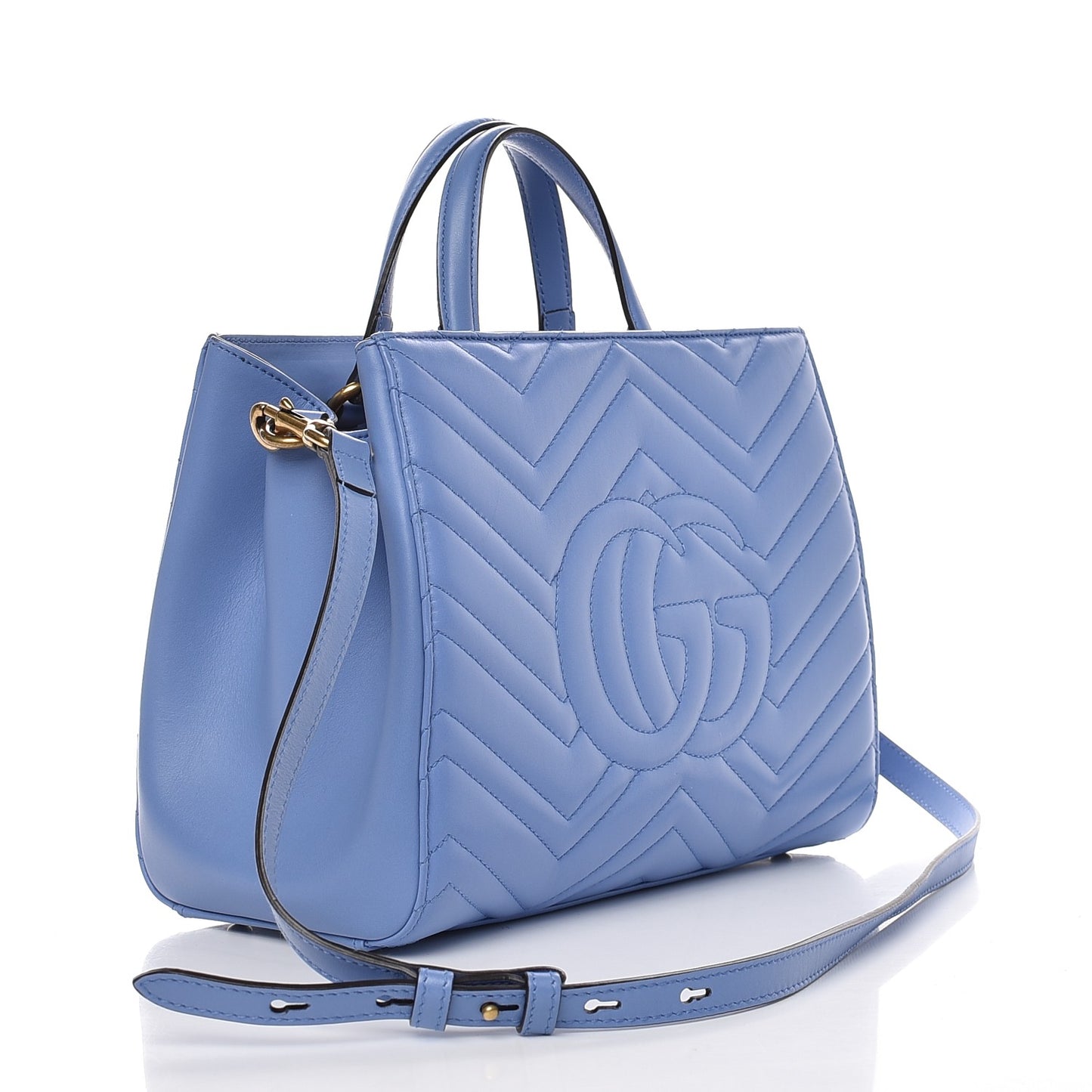Calfskin Matelasse Small GG Marmont Tote Clear Sky Blue