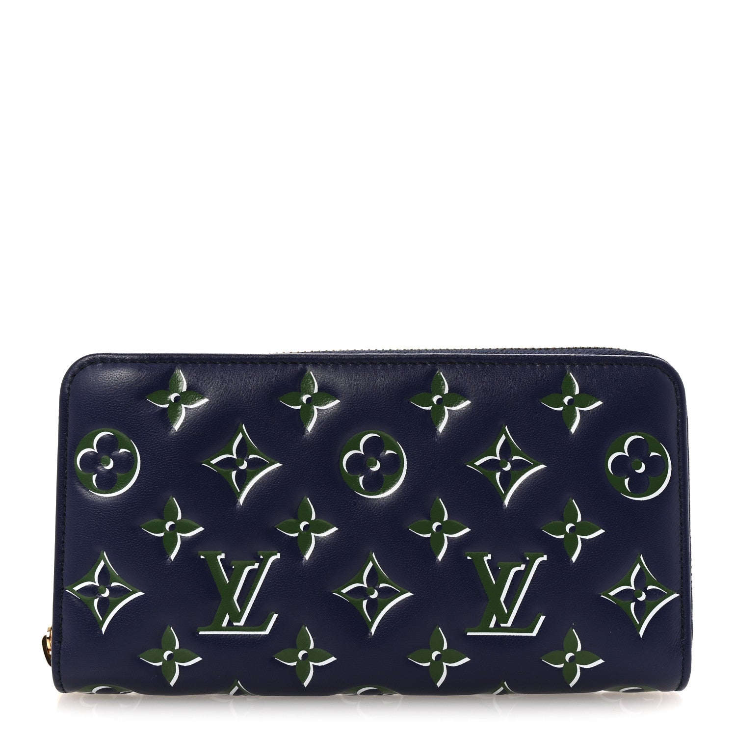 Louis Vuitton Lambskin Embossed Monogram LV Coussin Zippy Wallet Blue Green 1 of 7
