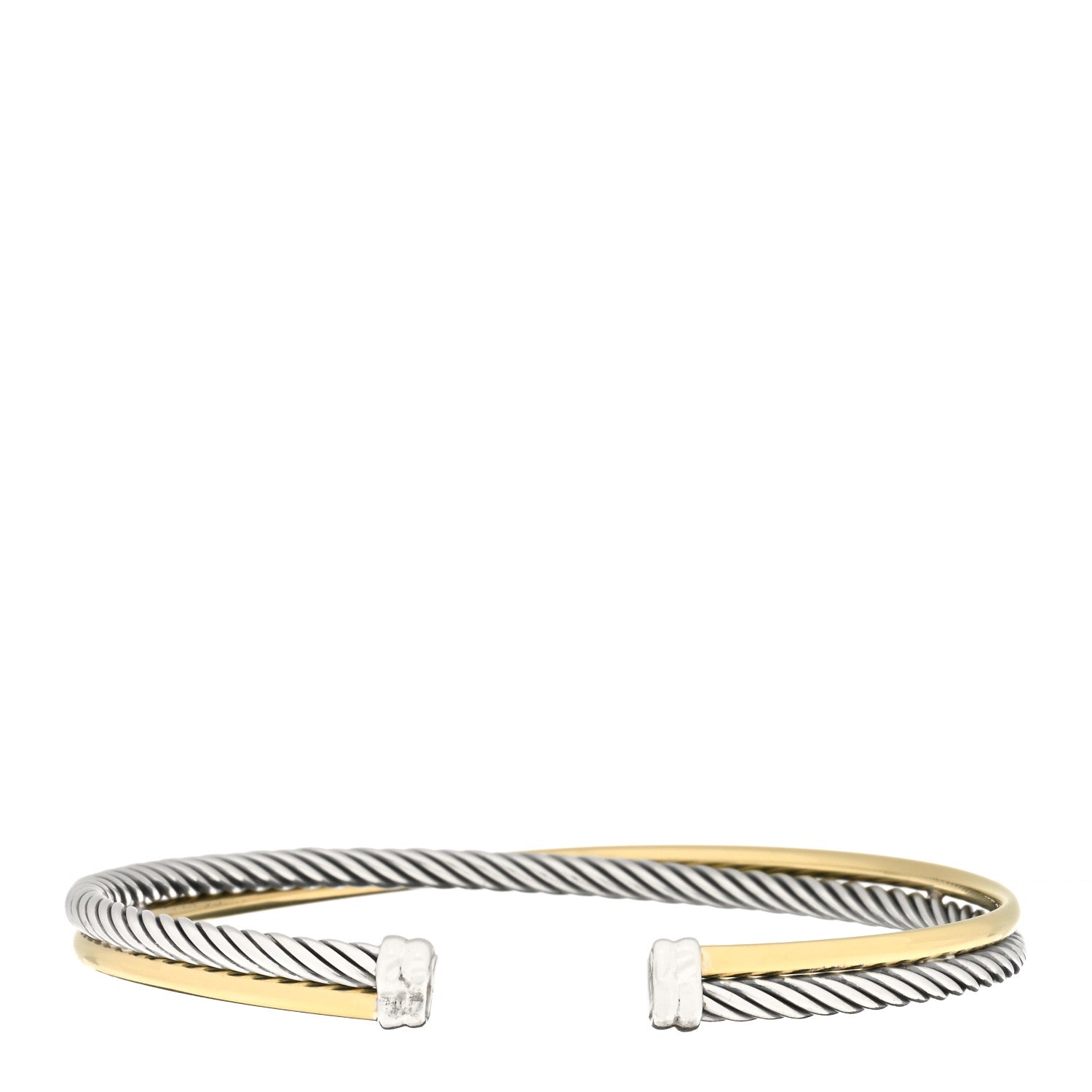 David Yurman Sterling Silver 18K Yellow Gold 3mm Crossover Cuff Bracelet 2 of 3