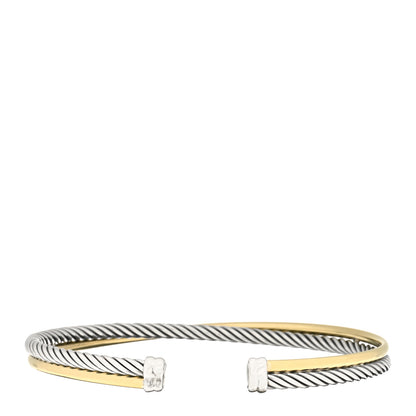 David Yurman Sterling Silver 18K Yellow Gold 3mm Crossover Cuff Bracelet 2 of 3