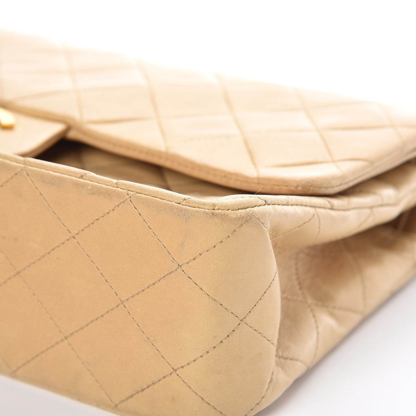Lambskin Quilted Medium Double Flap Beige