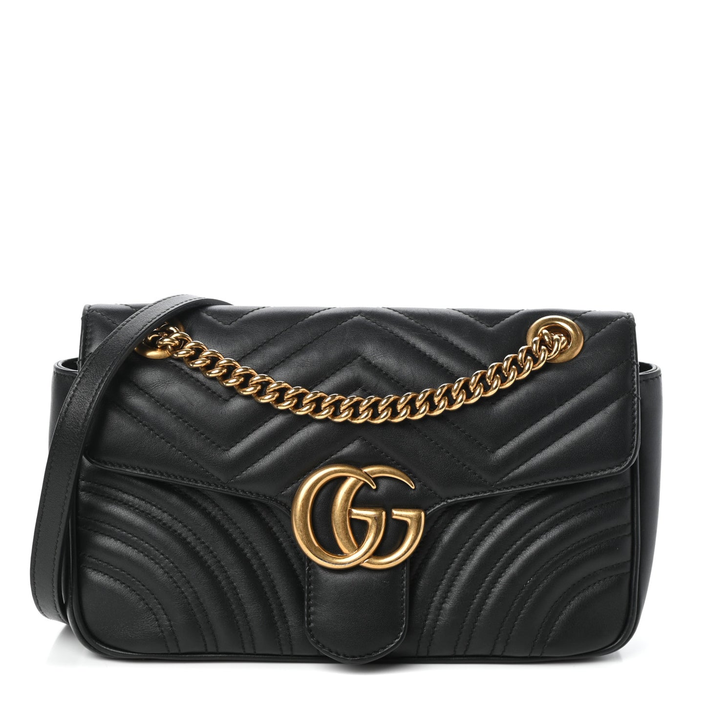 Calfskin Matelasse Small GG Marmont Shoulder Bag Black