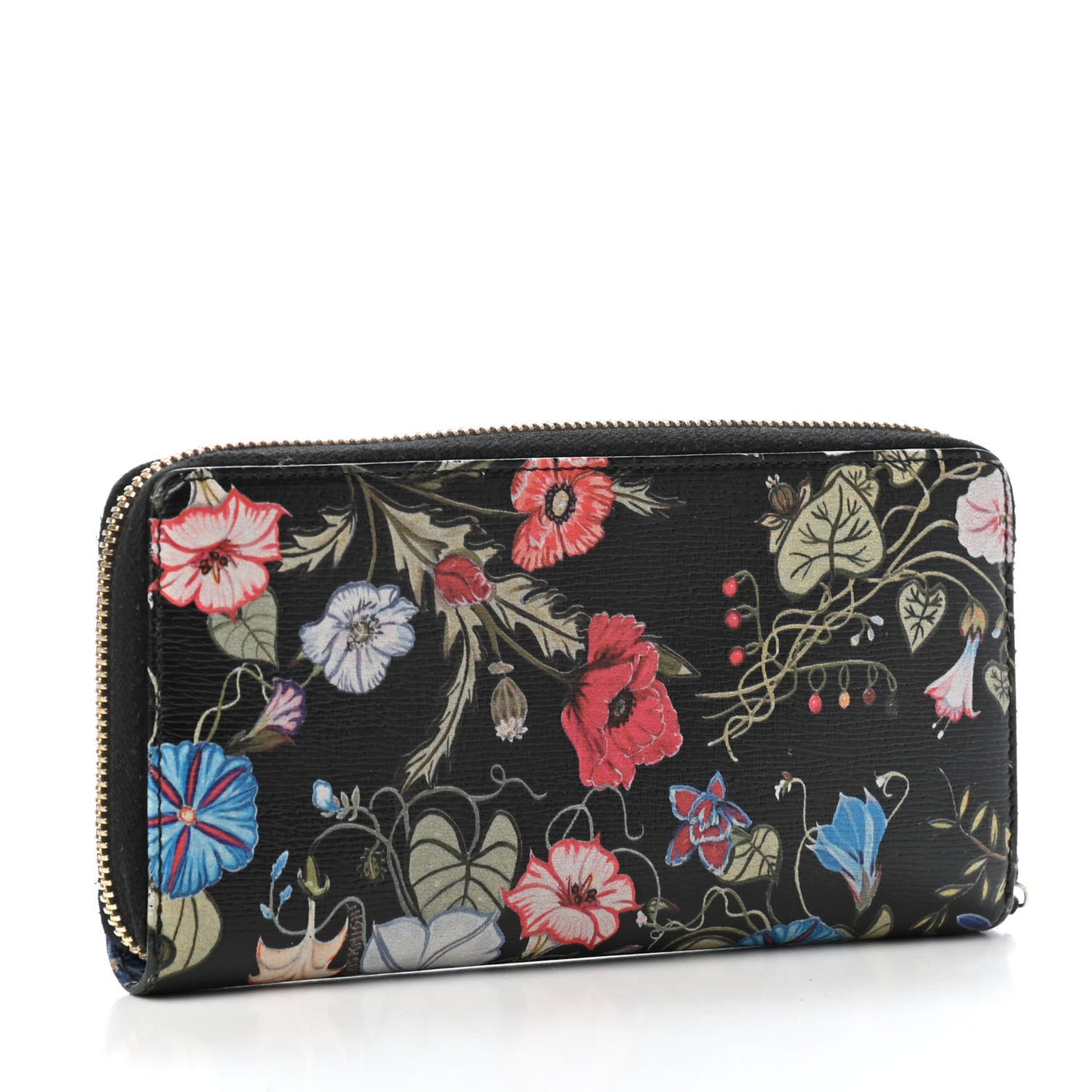 Shangai Calfskin Flora Knight Zip Around Wallet Black