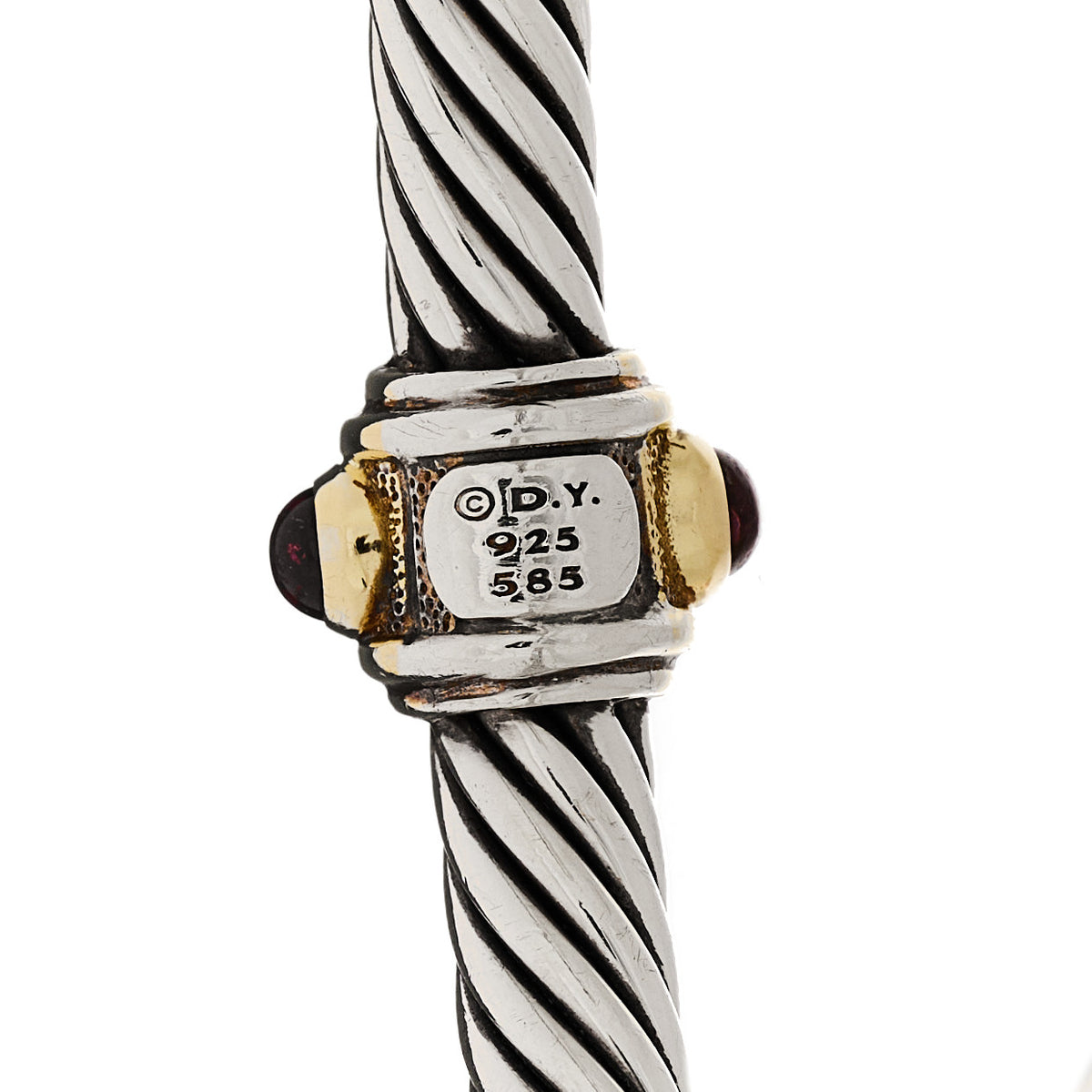 David Yurman Sterling Silver 14K Yellow Gold Citrine Rhodolite Garnet 5mm Cable Renaissance Station Bracelet 4 of 4