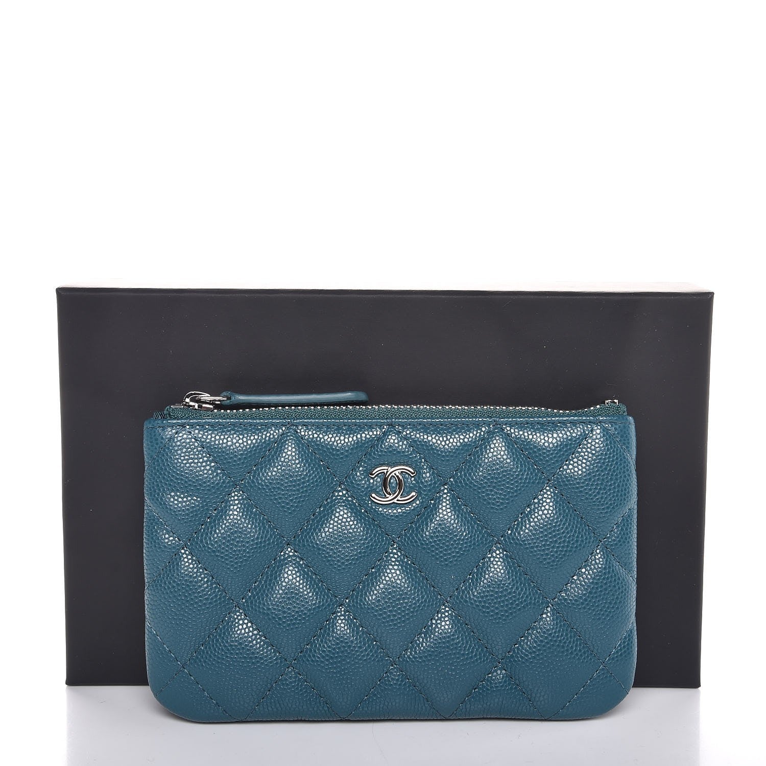 Chanel Caviar Quilted Small Cosmetic Case Dark Turquoise 8 of 8