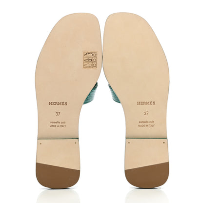 Hermes Lizard Oran Sandals 37 Vert Emeraude 5 of 9