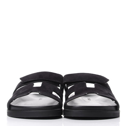 Hermes Suede Goatskin Womens Chypre Sandals 37 Black 2 of 11