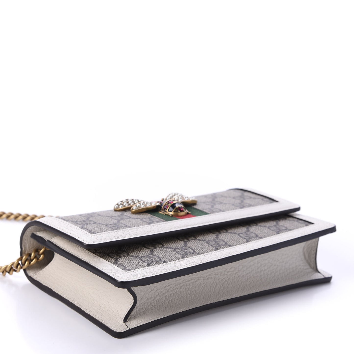 GG Supreme Monogram Web Queen Margaret Chain Wallet White