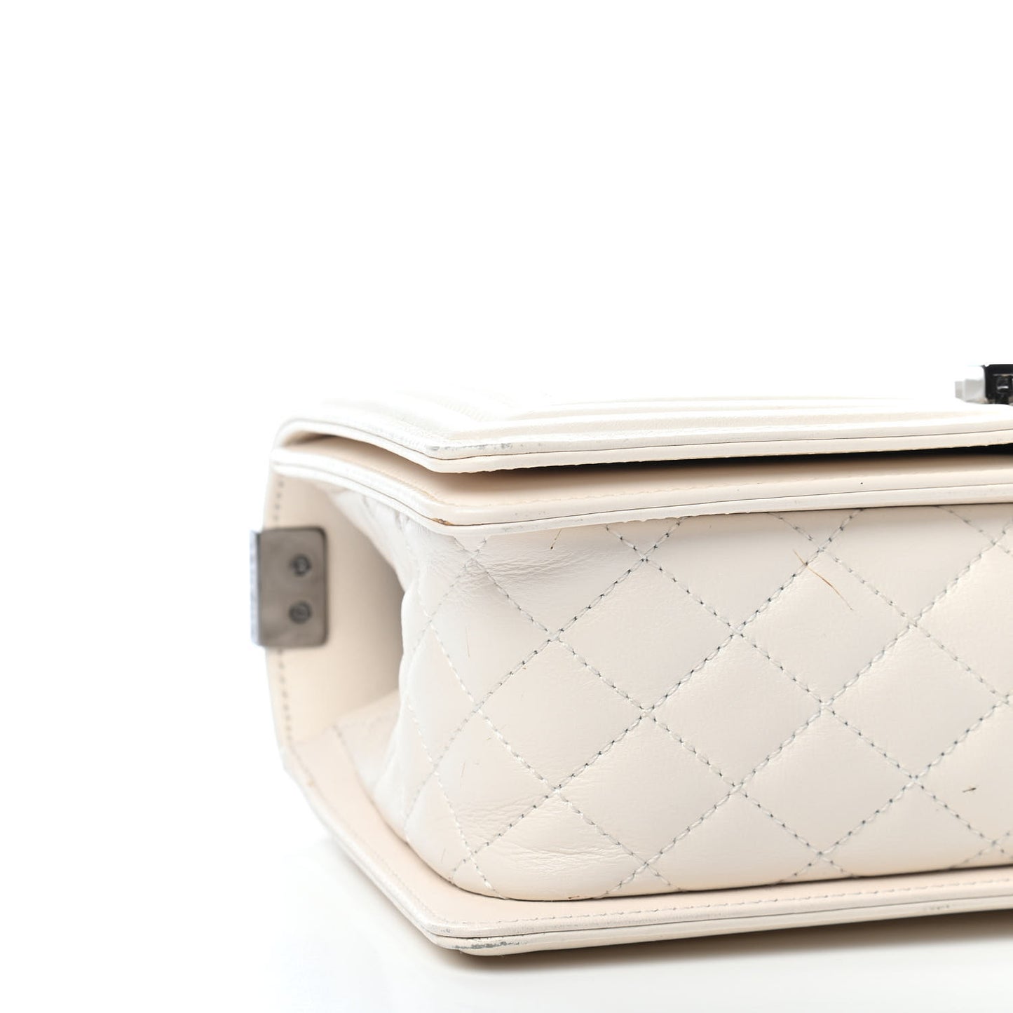 Lambskin Quilted Chevron Medium Boy Flap White