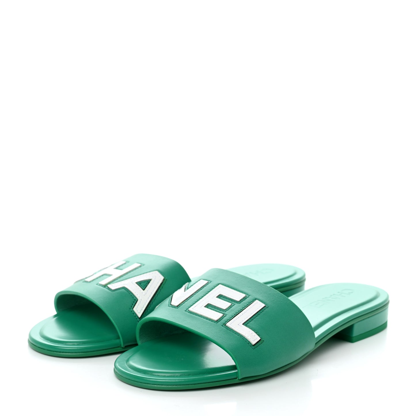 Calfskin Patent Calfskin Logo Mules 40 Green White