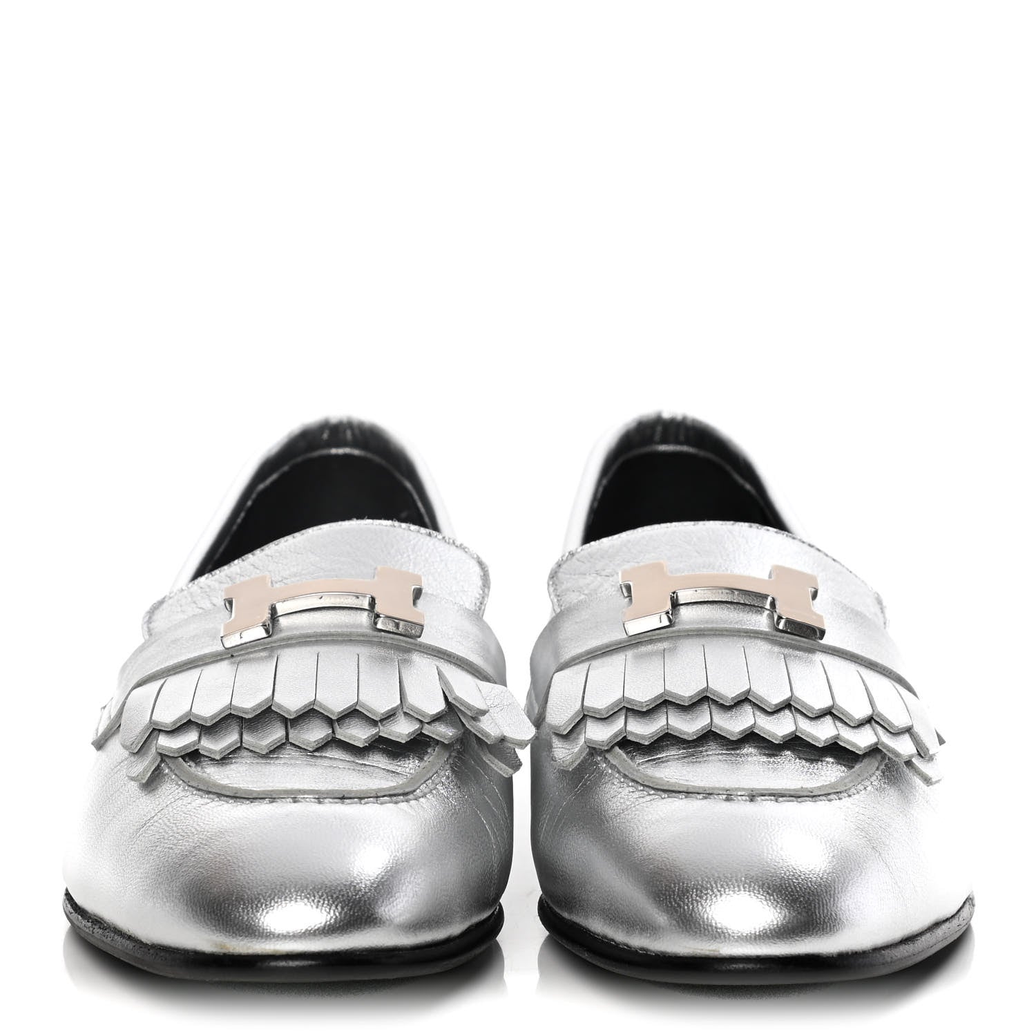 Hermes Metallic Chevre Womens Royal Loafers 38 Gris Argente 2 of 11