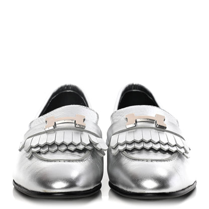 Hermes Metallic Chevre Womens Royal Loafers 38 Gris Argente 2 of 11