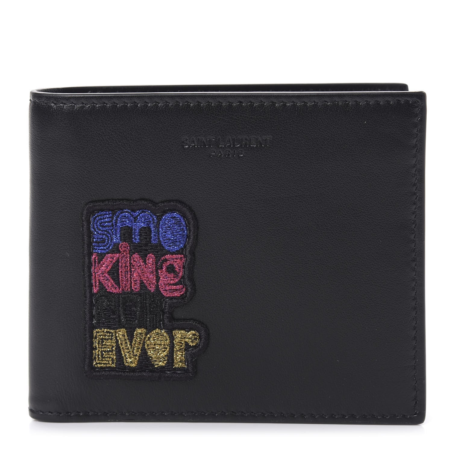 Saint Laurent Calfskin Smoking Forever Patch Bifold Wallet Black 1 of 8