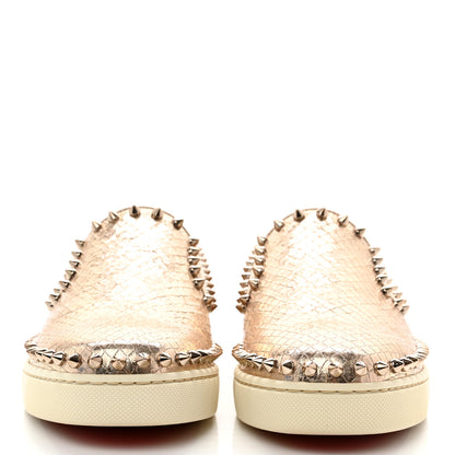 Christian Louboutin Metallic Snakeskin Embossed Pik Boat Flat 37.5 Colombe 2 of 9