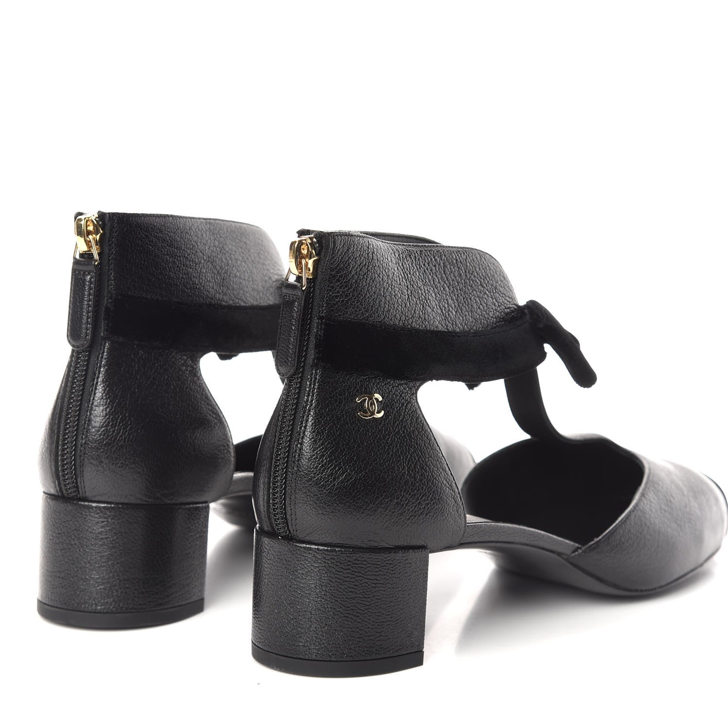 Chanel Goatskin Velvet Cap Toe CC Bow Cut Out Ankle Boots 41 Black 4 of 11