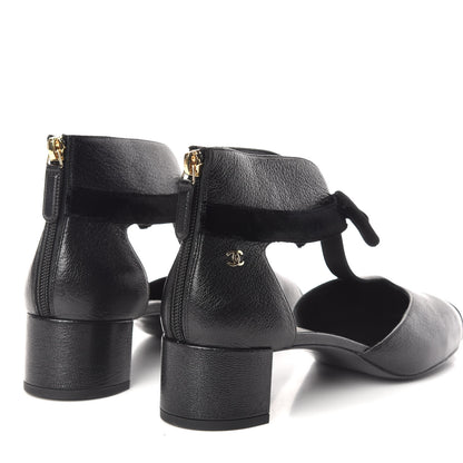 Chanel Goatskin Velvet Cap Toe CC Bow Cut Out Ankle Boots 41 Black 4 of 11