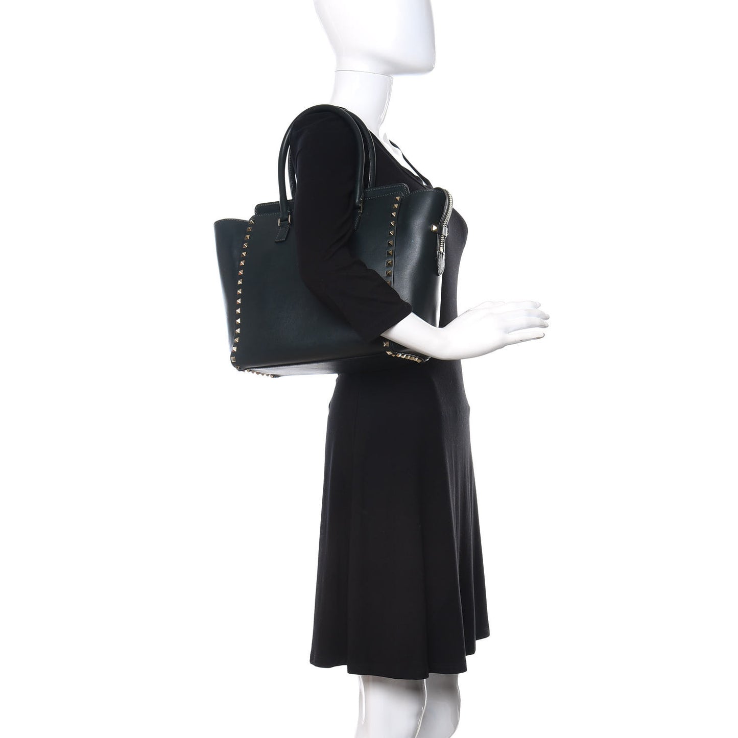 Vitello Rockstud Double Handle Tote Green