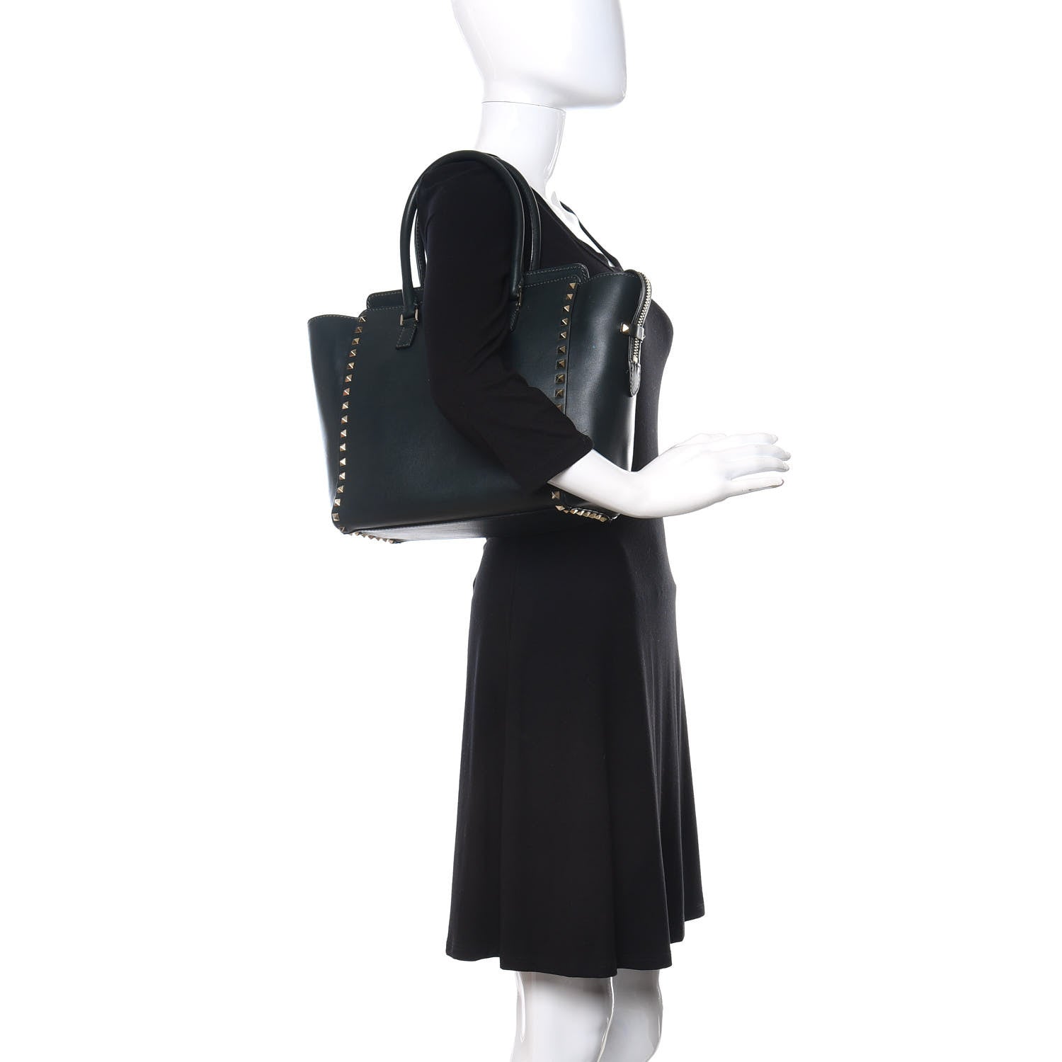 Valentino Garavani Vitello Rockstud Double Handle Tote Green 3 of 11