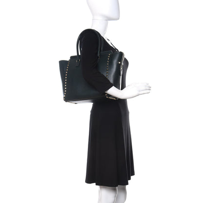 Valentino Garavani Vitello Rockstud Double Handle Tote Green 3 of 11