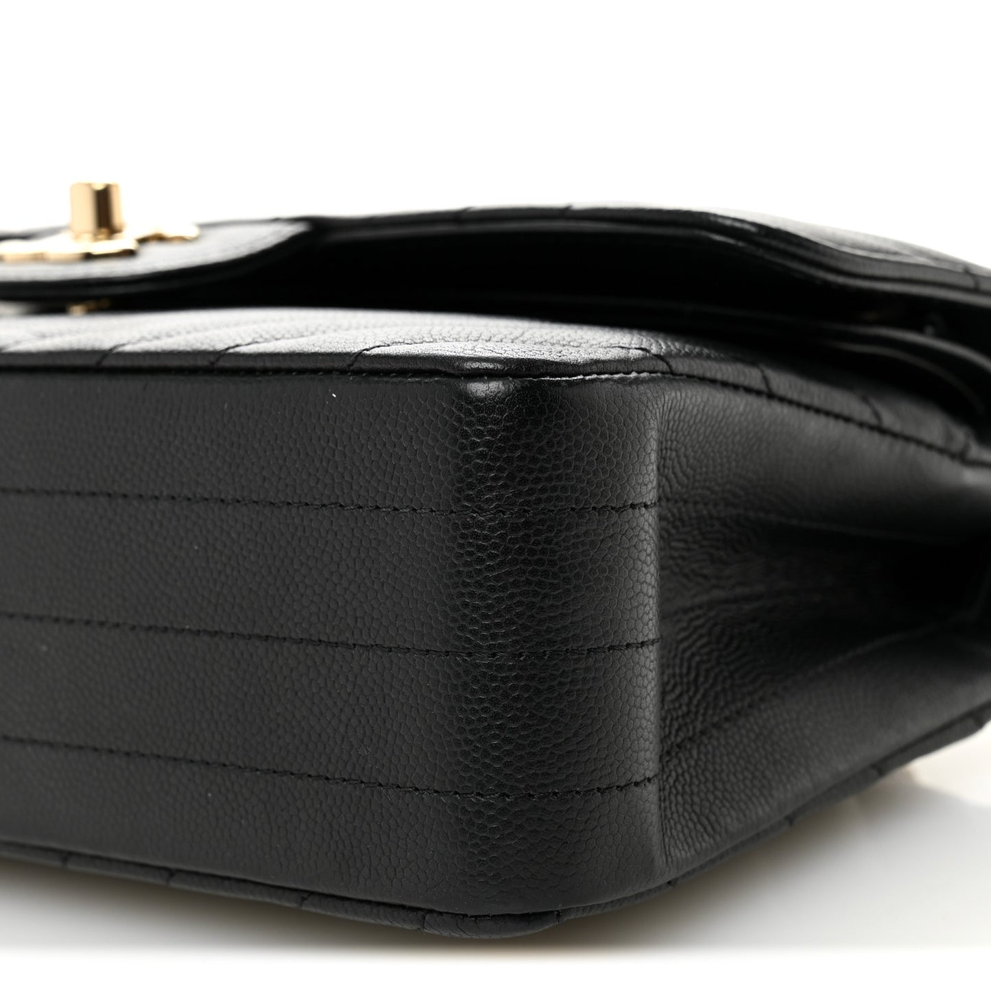 Caviar Flat Chevron Quilted Small Double Flap Black