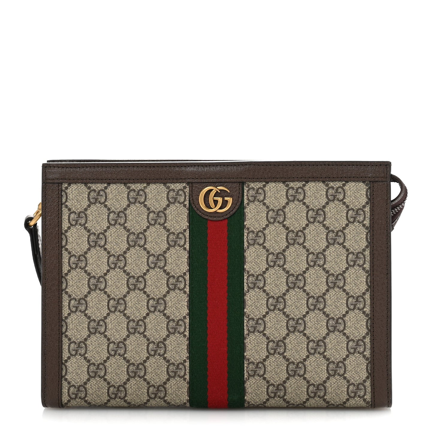 GG Supreme Monogram Textured Dollar Calfskin Web Small Ophidia Wristlet Pouch Beige Ebony New Acero