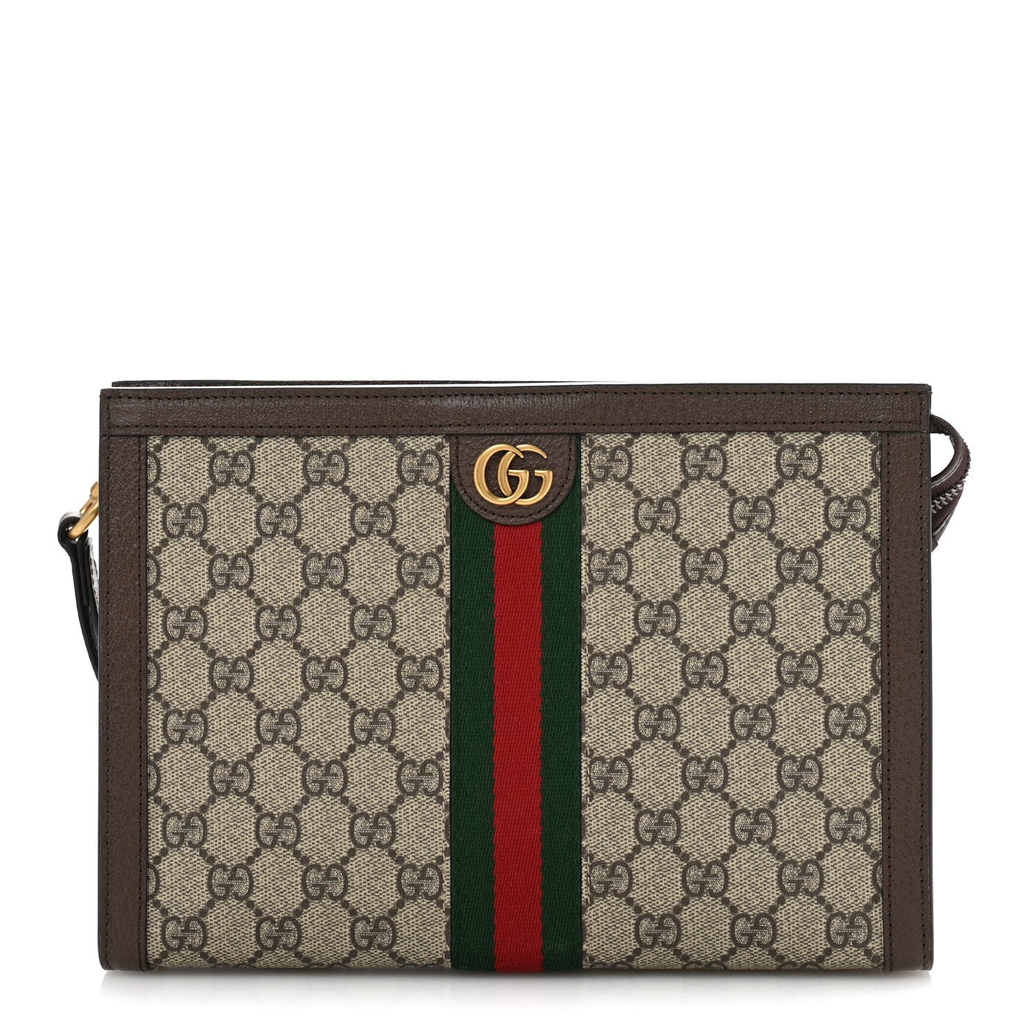 Gucci GG Supreme Monogram Textured Dollar Calfskin Web Small Ophidia Wristlet Pouch Beige Ebony New Acero 1 of 10