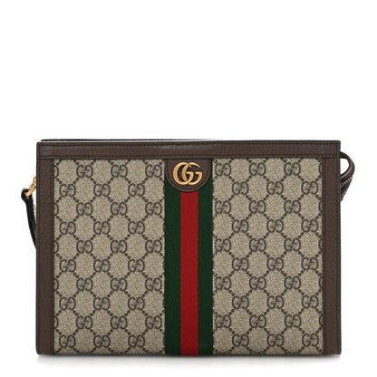 Gucci GG Supreme Monogram Textured Dollar Calfskin Web Small Ophidia Wristlet Pouch Beige Ebony New Acero 1 of 10