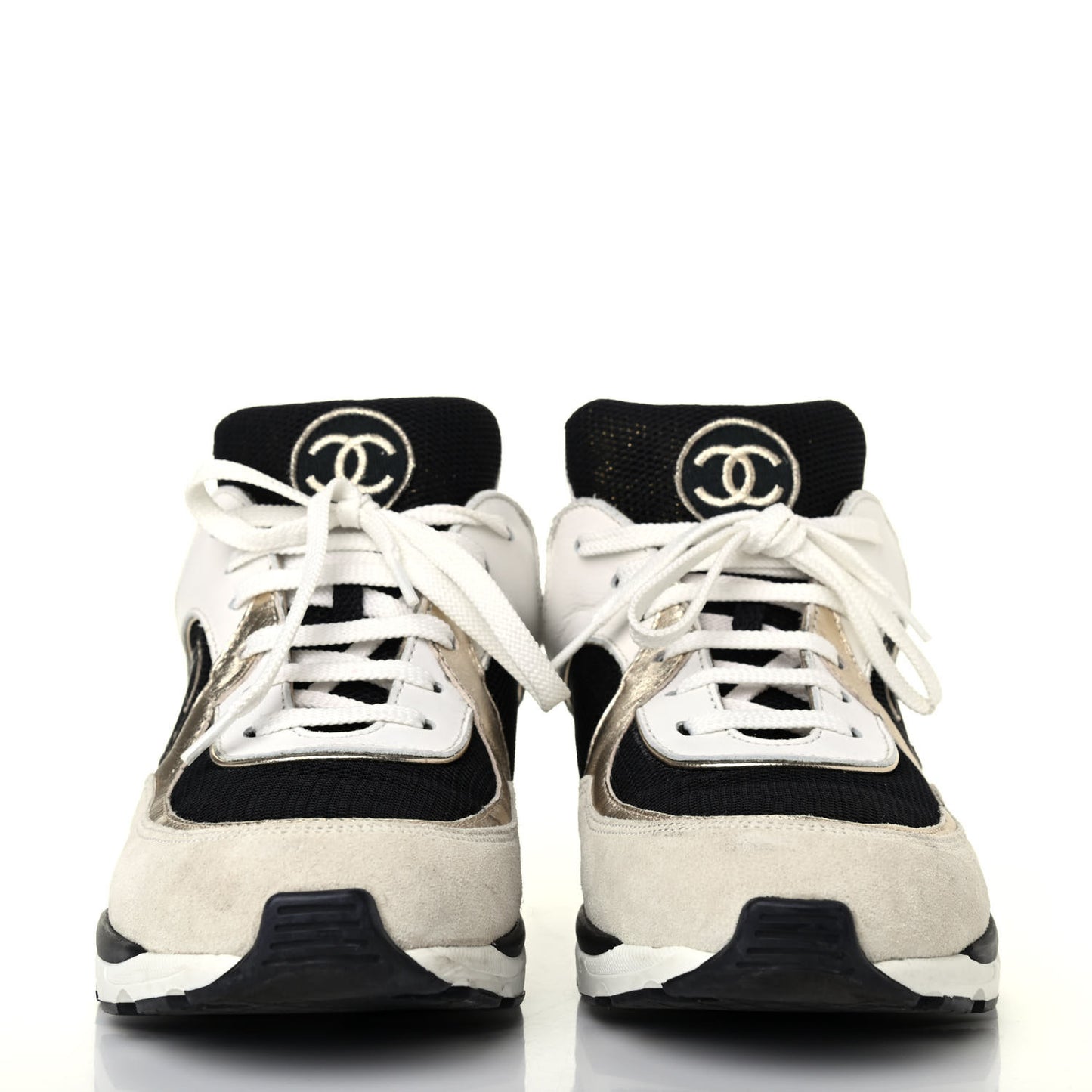 Suede Calfskin Womens CC Sneakers 38 Black White