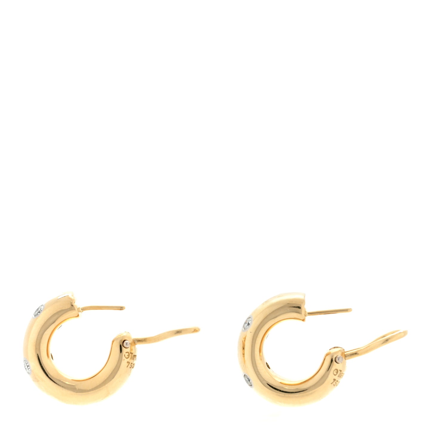 18K Yellow Gold Platinum Diamond Etoile Hoop Earrings