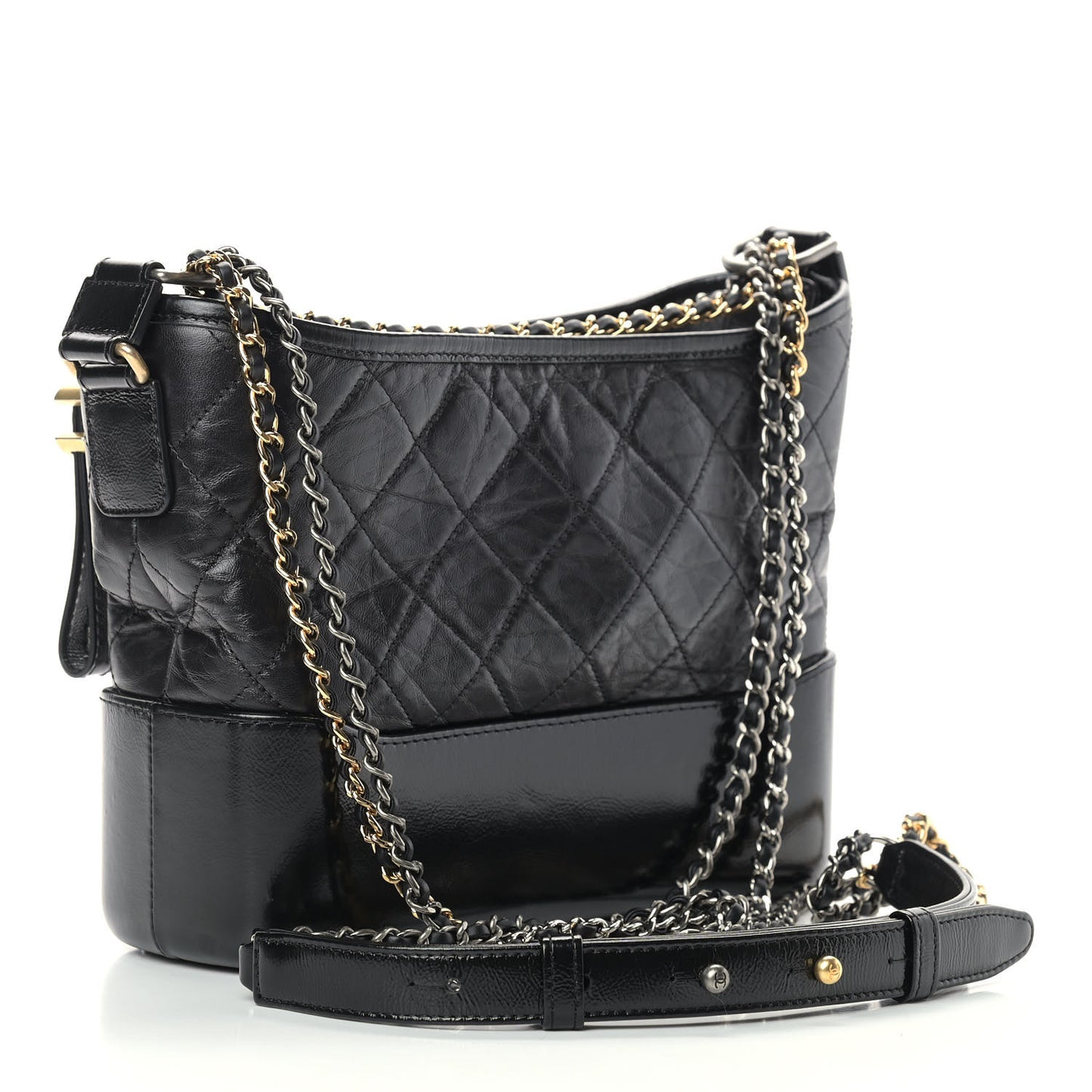 Aged Smooth Calfskin Quilted Medium Gabrielle Logo Hobo Black