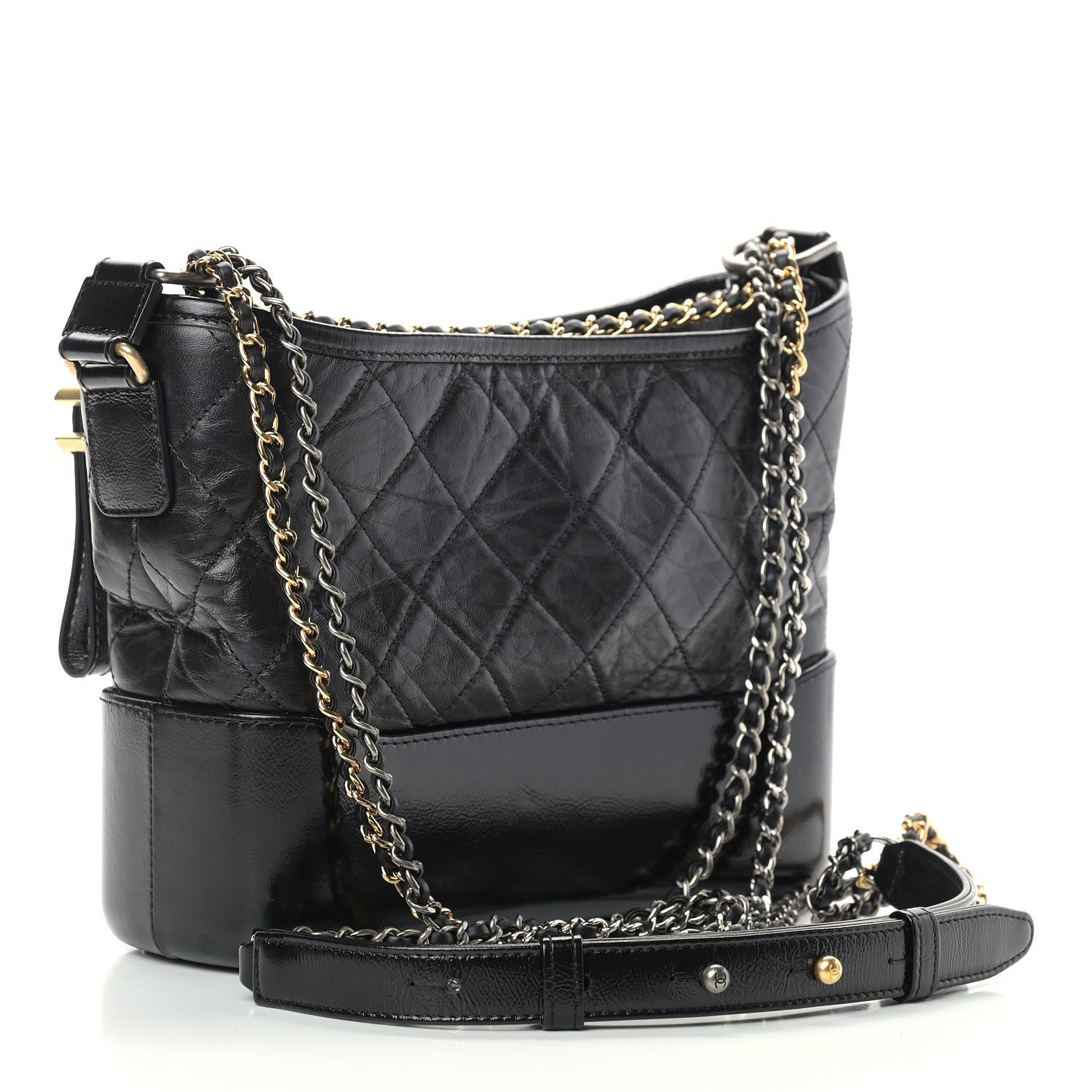 Chanel Aged Smooth Calfskin Quilted Medium Gabrielle Logo Hobo Black 2 of 9