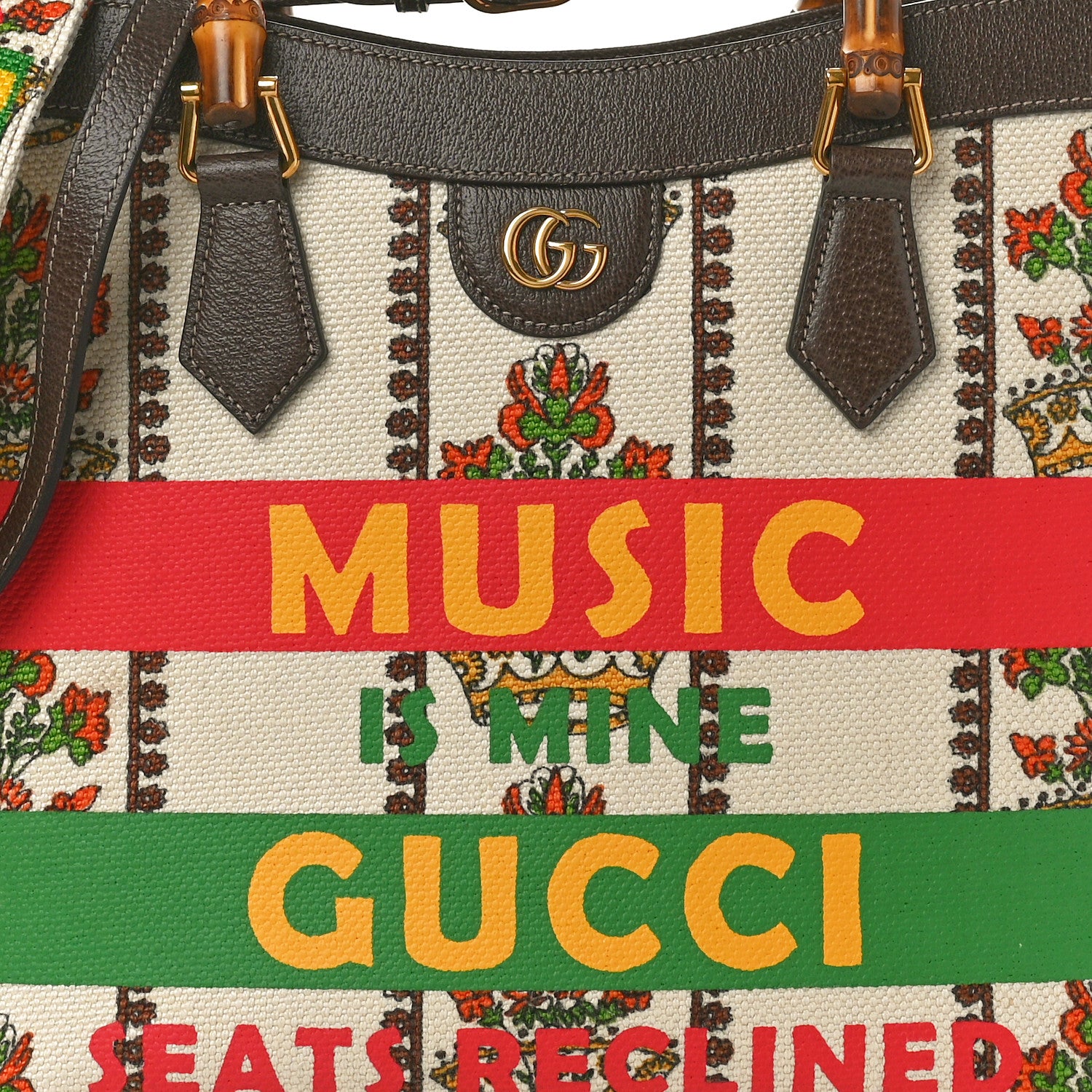 Gucci Canvas Calfskin Medium Gucci 100 Music Is Mine Diana Tote Bag New Acero 7 of 10