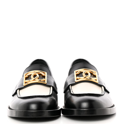 Chanel Shiny Calfskin CC Loafers Black White 36 Black White 2 of 10