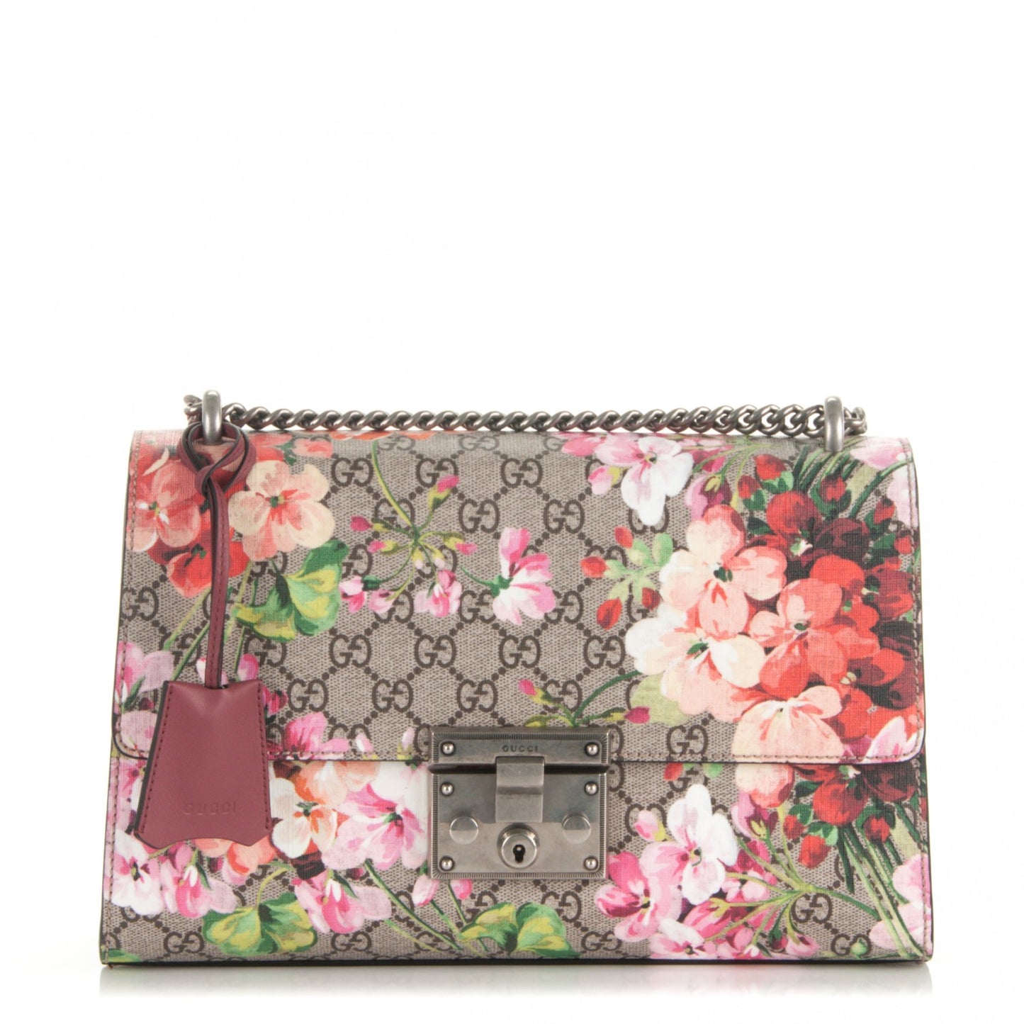 GG Supreme Monogram Blooms Medium Padlock Shoulder Bag Beige Multicolor Dry Rose