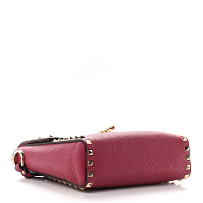 Valentino Garavani Pebbled Calfskin Rockstud Flip Lock Flap Messenger Raspberry 4 of 11