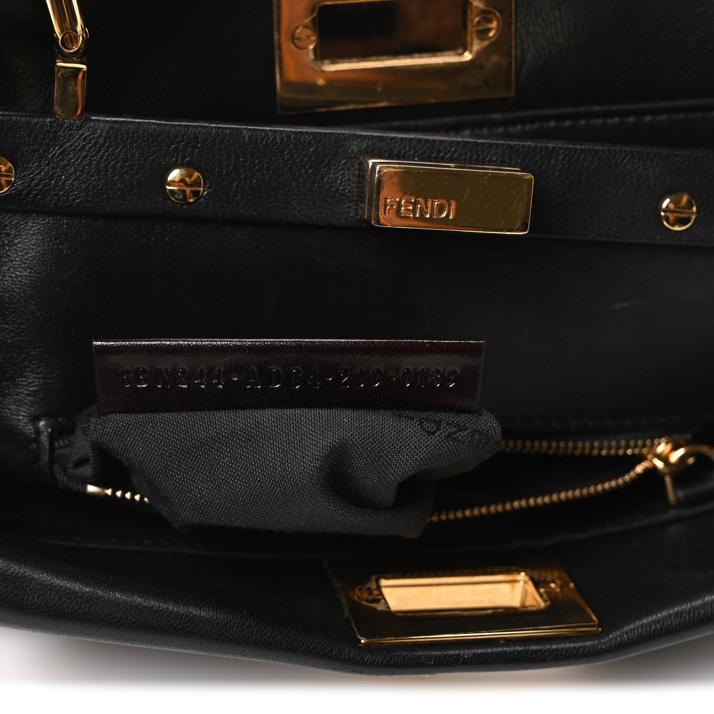 Shearling Nappa Macro FF 1974 Mini Peekaboo Iconic Satchel Tobacco Black