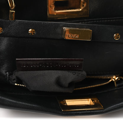 Fendi Shearling Nappa Macro FF 1974 Mini Peekaboo Iconic Satchel Tobacco Black 7 of 10