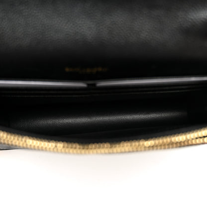 Saint Laurent Grain De Poudre Matelasse Chevron Monogram Envelope Chain Wallet Black 5 of 10