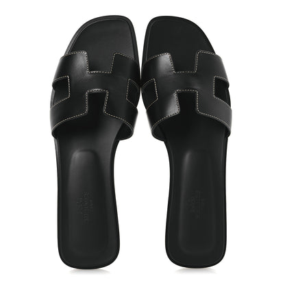 Hermes Box Calfskin Oran Sandals 41 Black 2 of 11