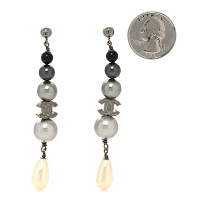 Chanel Ruthenium Pearl CC Drop Earrings Grey 2 of 3