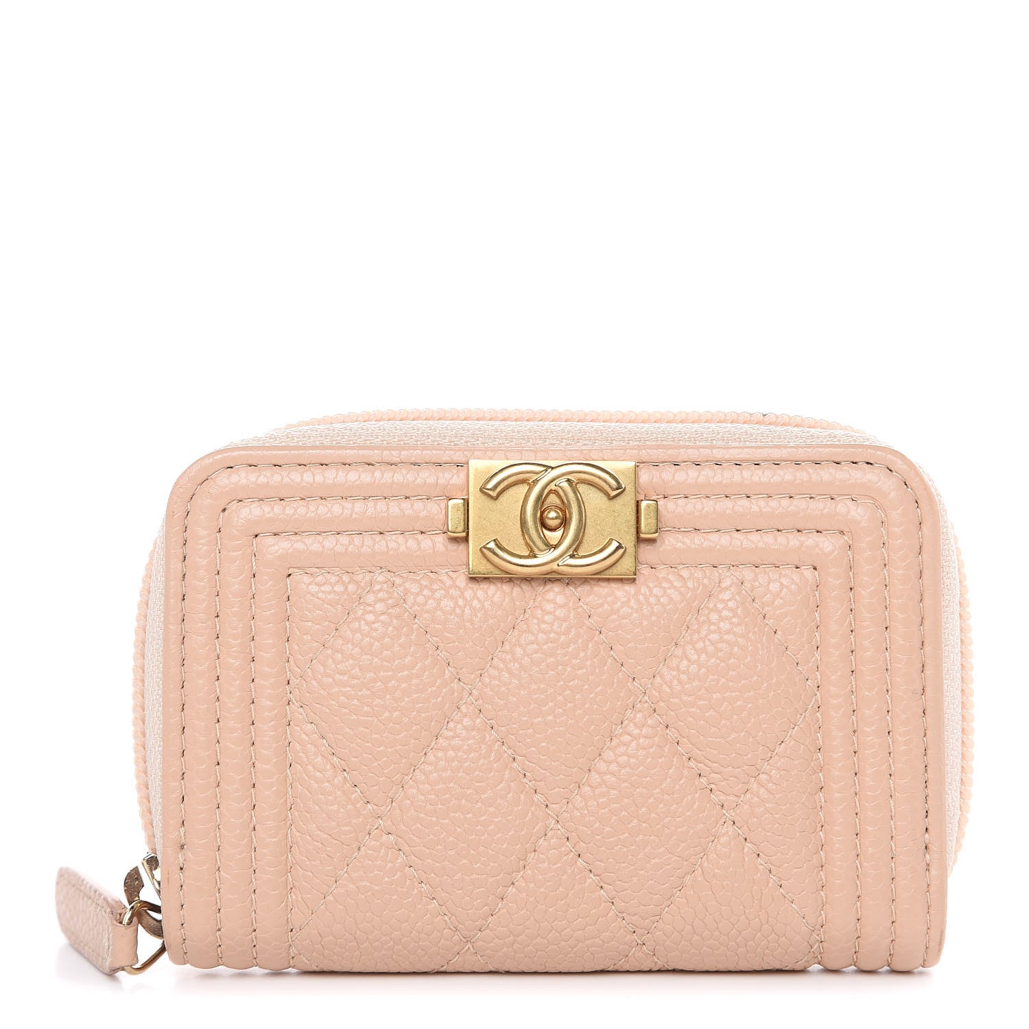 Chanel Caviar Quilted Boy Zip Around Coin Purse Wallet Beige Clair 1 of 8