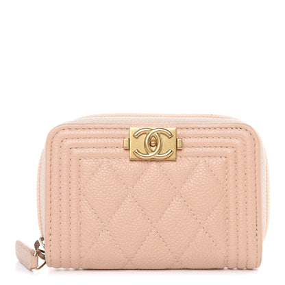 Chanel Caviar Quilted Boy Zip Around Coin Purse Wallet Beige Clair 1 of 8