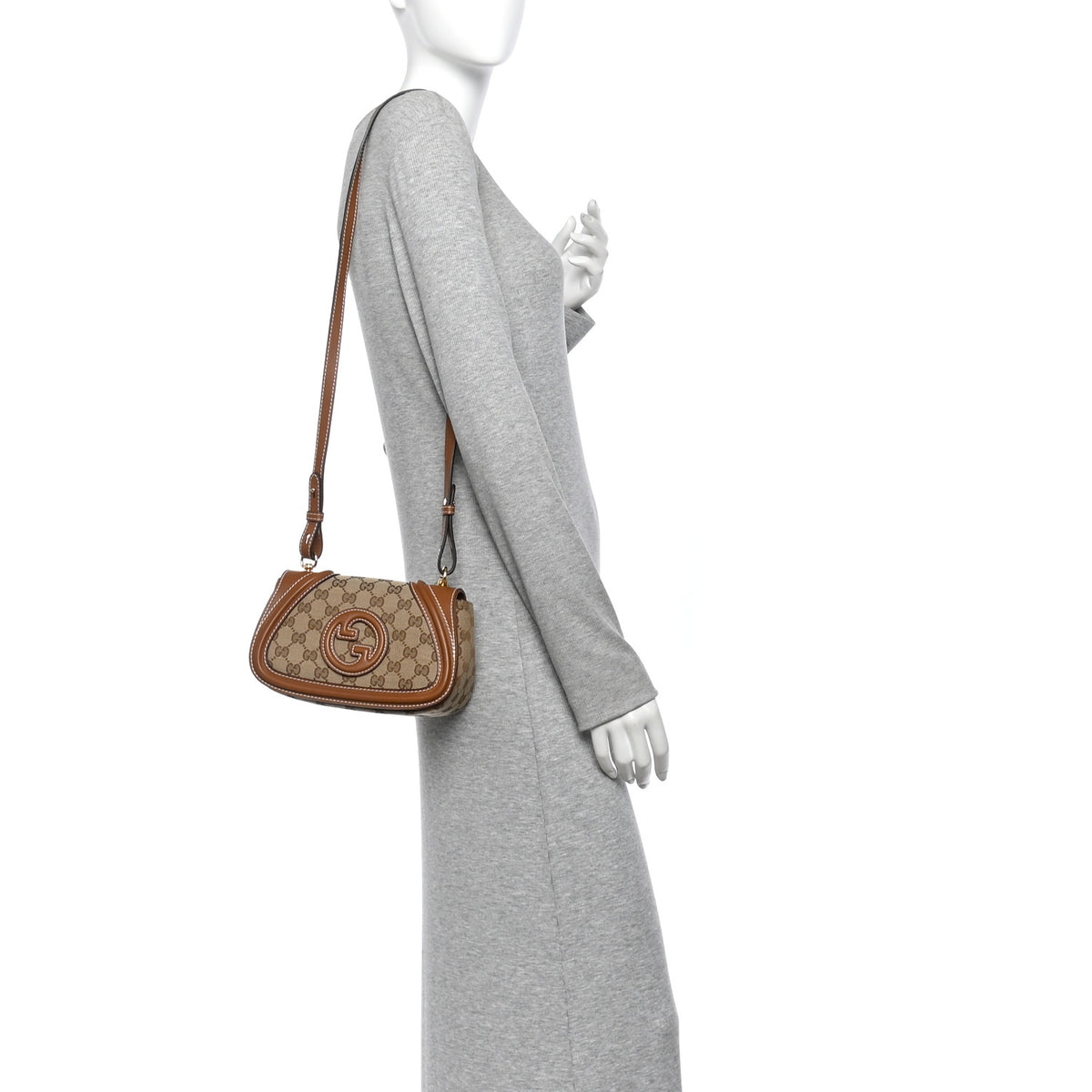 Gucci GG Supreme Monogram Calfskin Blondie Small Shoulder Bag  Beige Brown 2 of 9