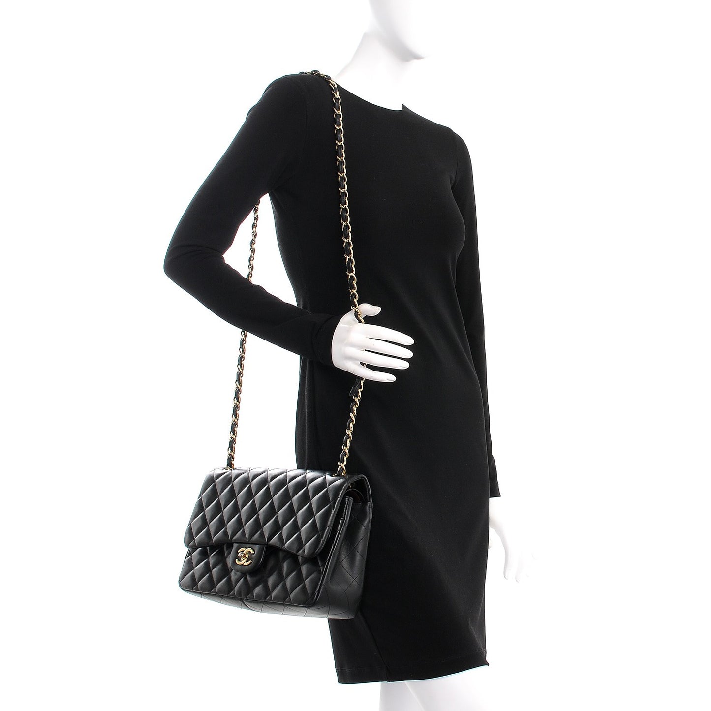 Lambskin Quilted Jumbo Double Flap Black
