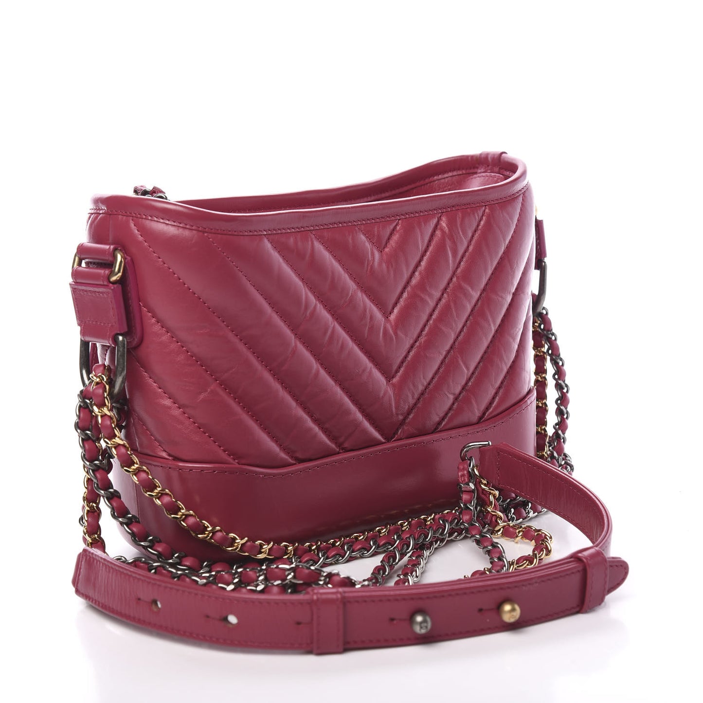 Aged Calfskin Chevron Quilted Small Gabrielle Hobo Dark Pink