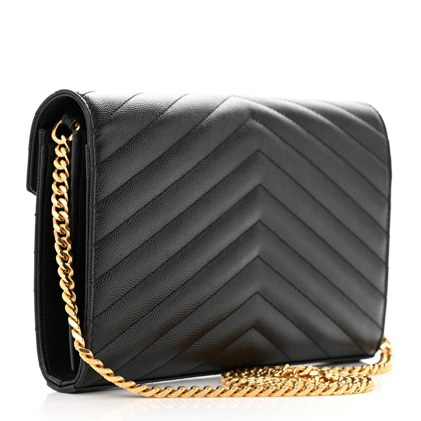 Grain De Poudre Matelasse Chevron Monogram Chain Wallet Black