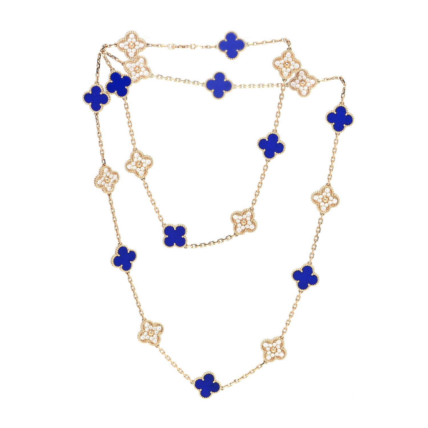 Van Cleef & Arpels 18K Yellow Gold Diamond Lapis 20 Motifs Vintage Alhambra Necklace 3 of 8