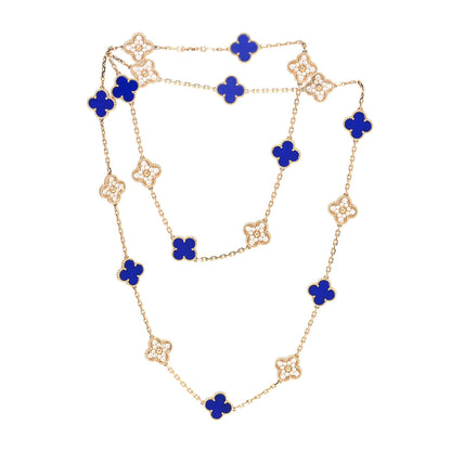 Van Cleef & Arpels 18K Yellow Gold Diamond Lapis 20 Motifs Vintage Alhambra Necklace 3 of 8