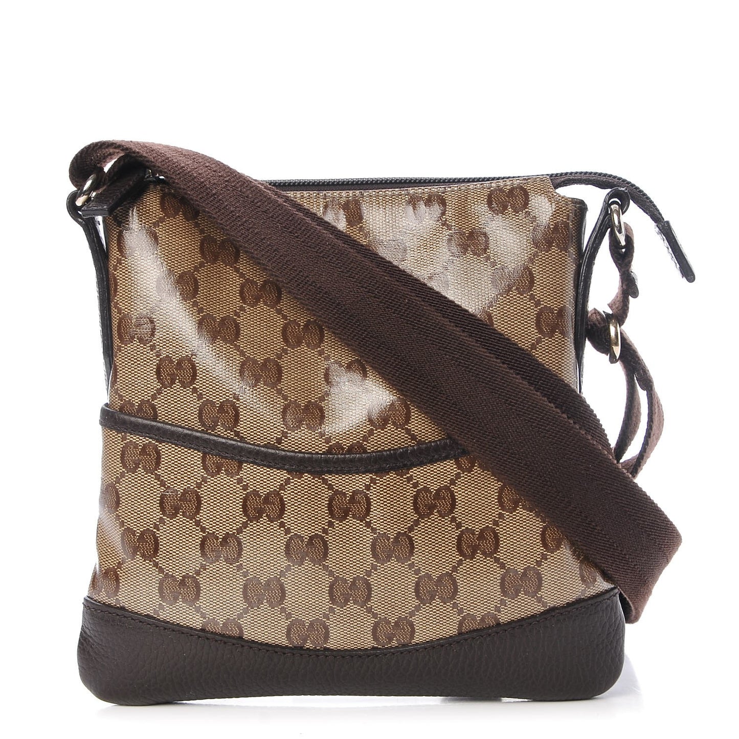 Crystal Monogram Small Flat Messenger Bag Dark Brown