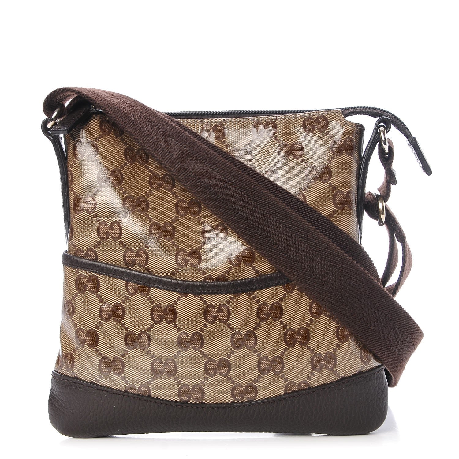 Gucci Crystal Monogram Small Flat Messenger Bag Dark Brown 1 of 10
